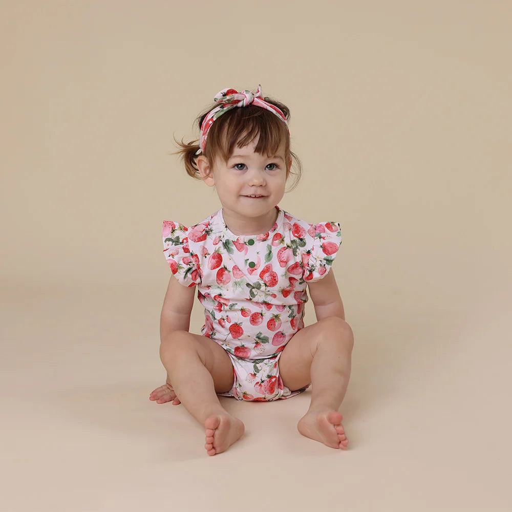 Strawberry Short Sleeve Organic Bodysuit with Frill