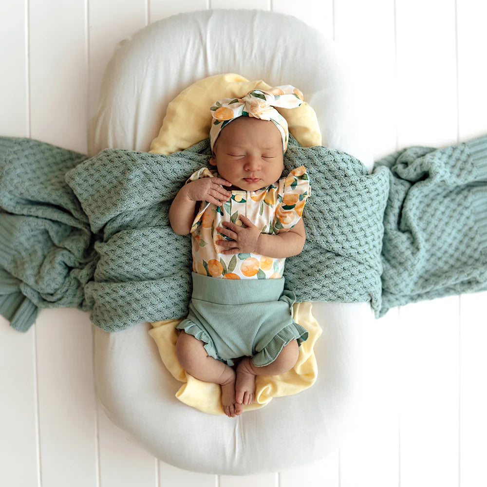 Sunny Citrus Short Sleeve Organic Bodysuit with Frill