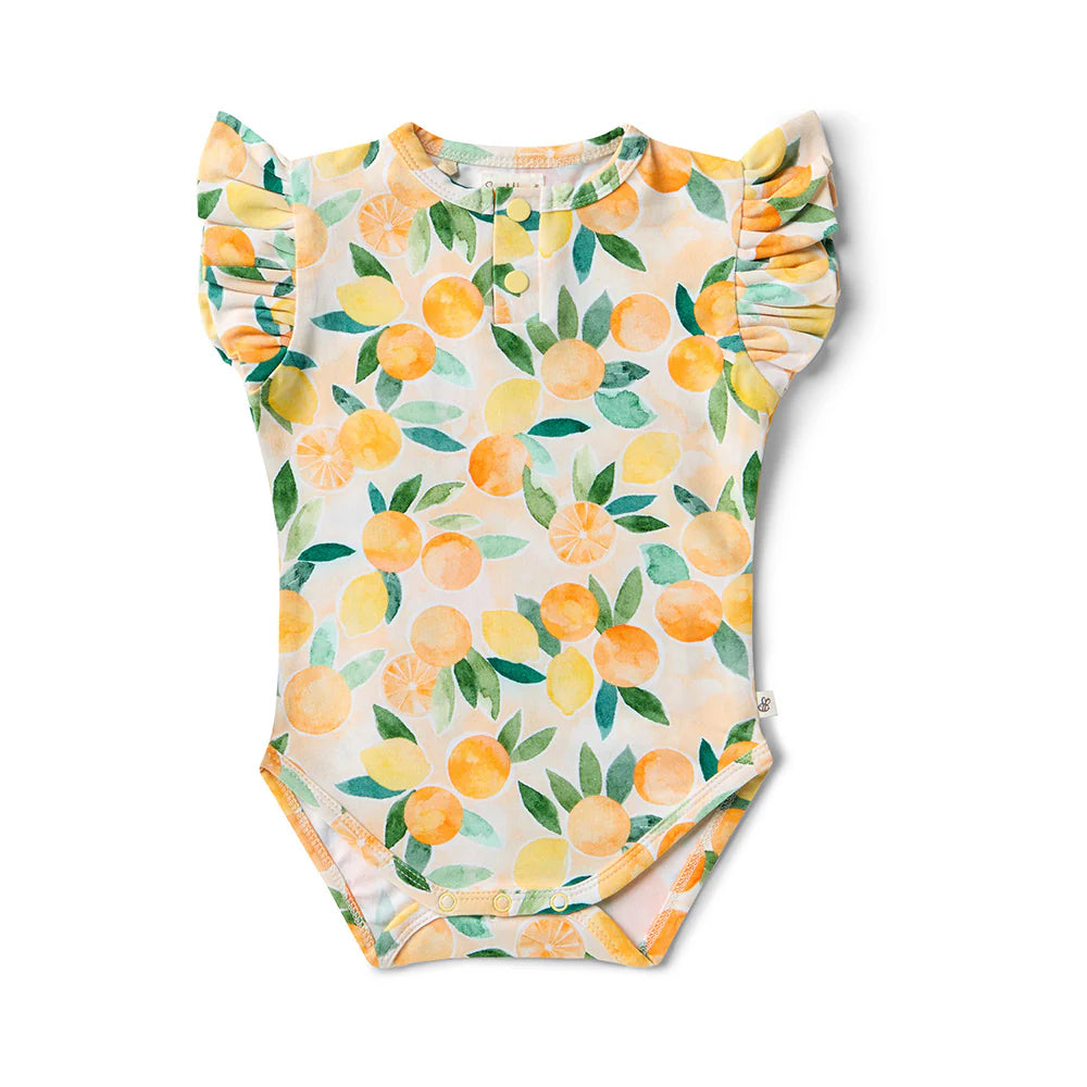 Sunny Citrus Short Sleeve Organic Bodysuit with Frill