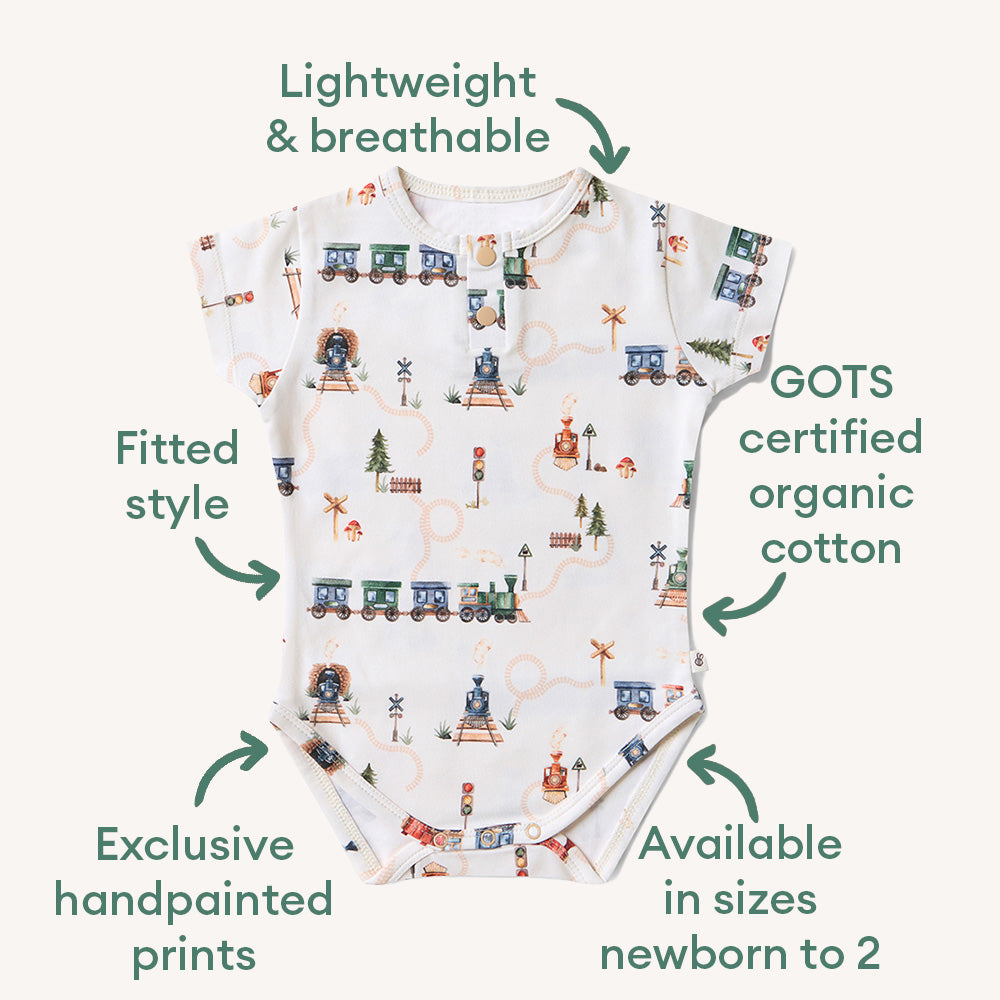 Trains Short Sleeve Organic Bodysuit