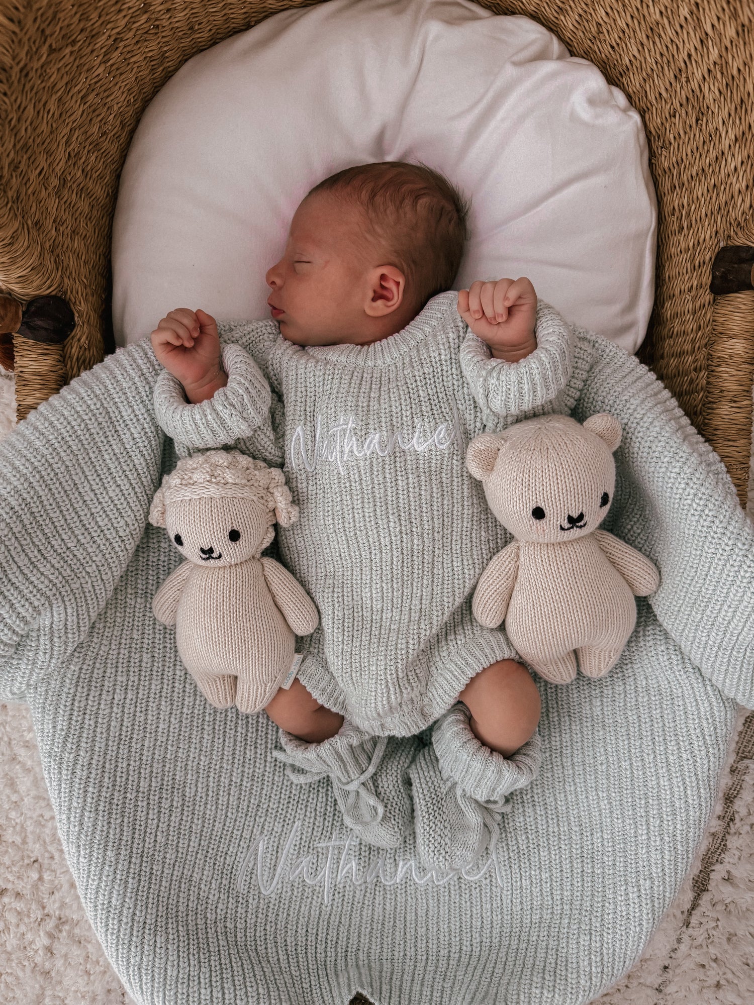 Textured Ribbed Cotton Blanket Sea Mist