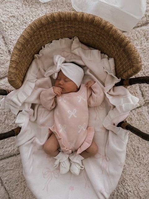 Frill Romper | Baby Pink + Milk Bows