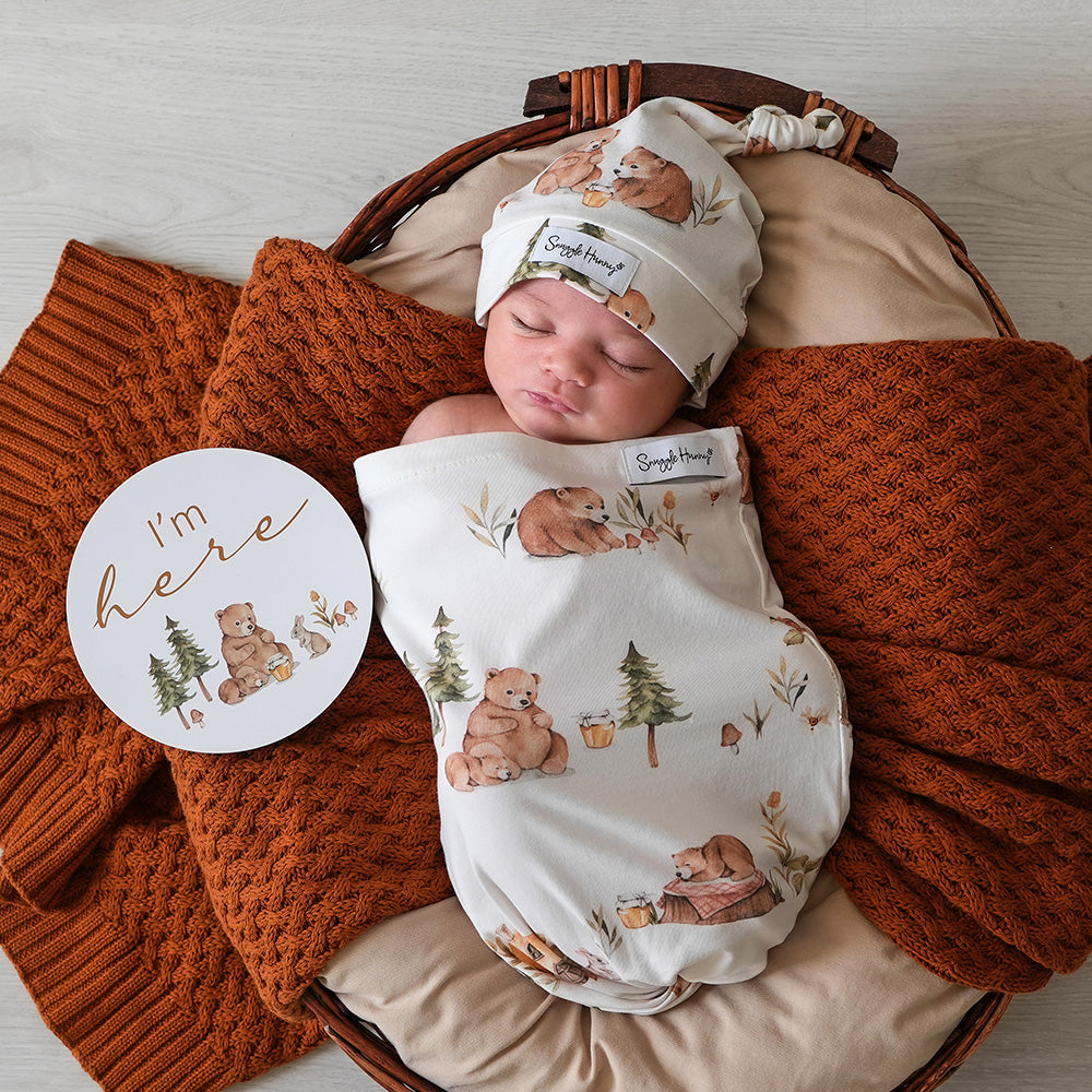 Snuggle Hunny Stretch Cotton Snuggle Swaddle & Beanie or Top Knot Set