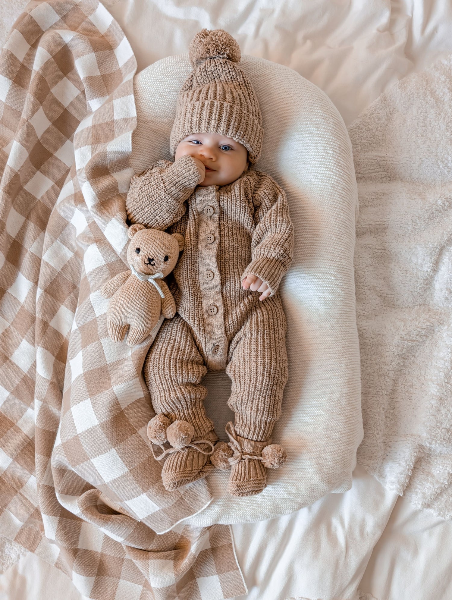 Textured Cotton Romper Brown