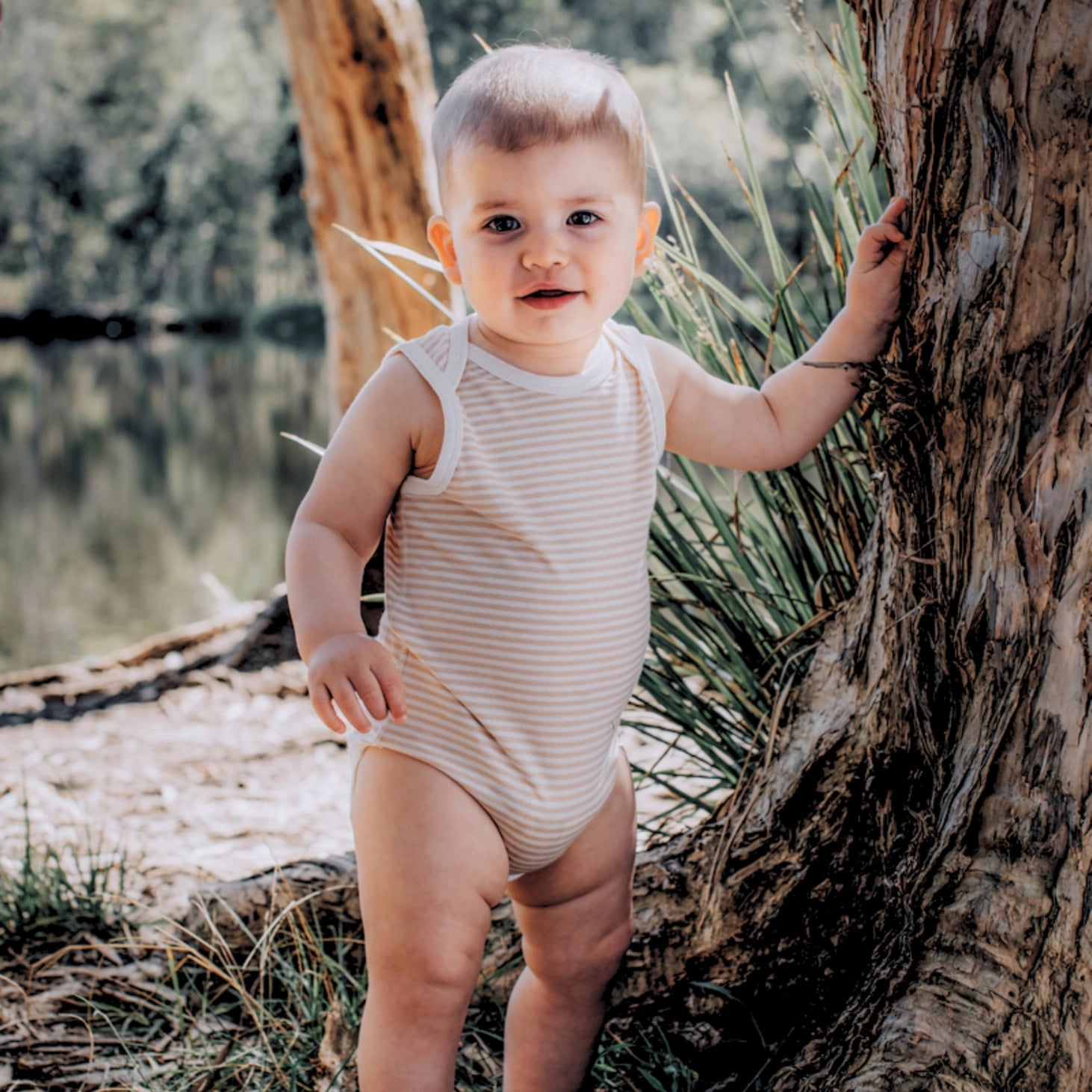 Undyed Organic Cotton Jersey Stripe Body Suit