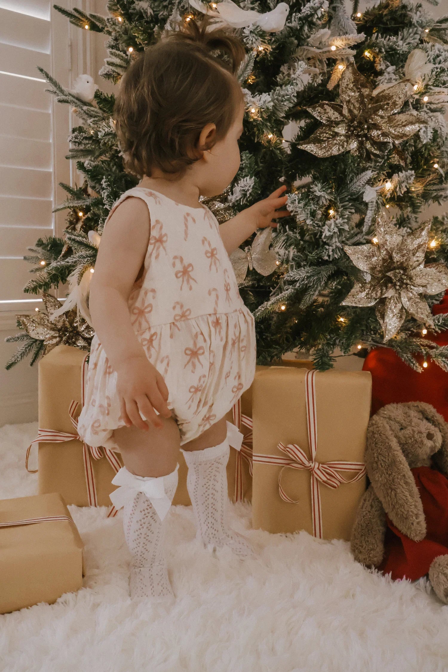 Muslin Bow Candy Cane Romper