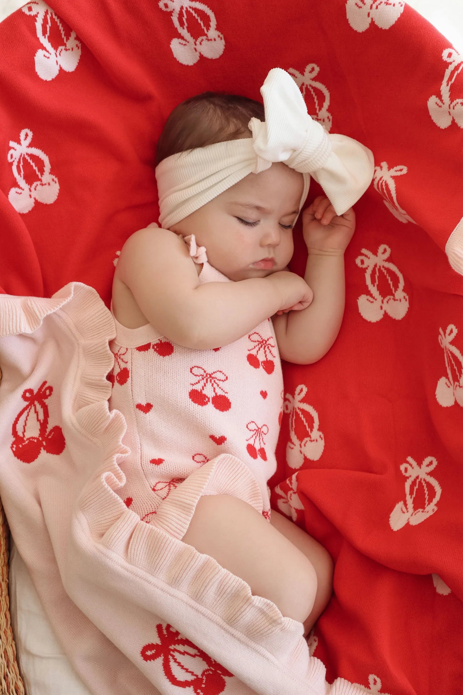 Summer Cherry Heart Bow Frill Romper