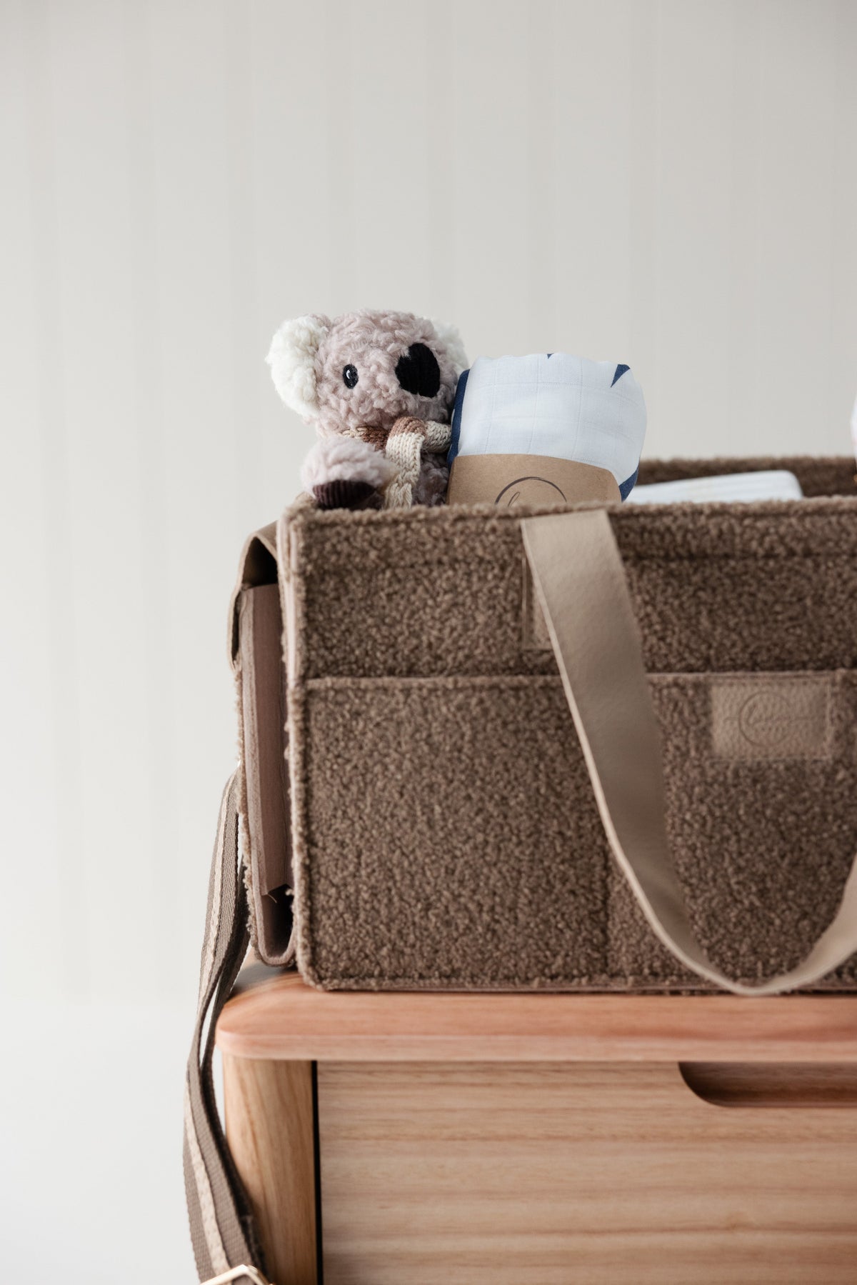 Linen Label Teddy Nappy Caddy- Large Side Pocket