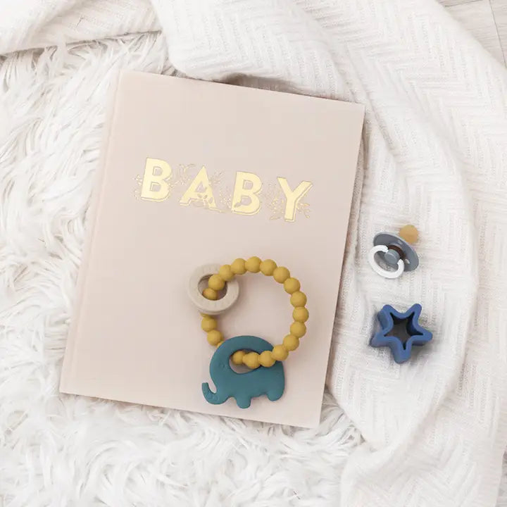 Silicone Elephant Teether Ring - Steel Blue