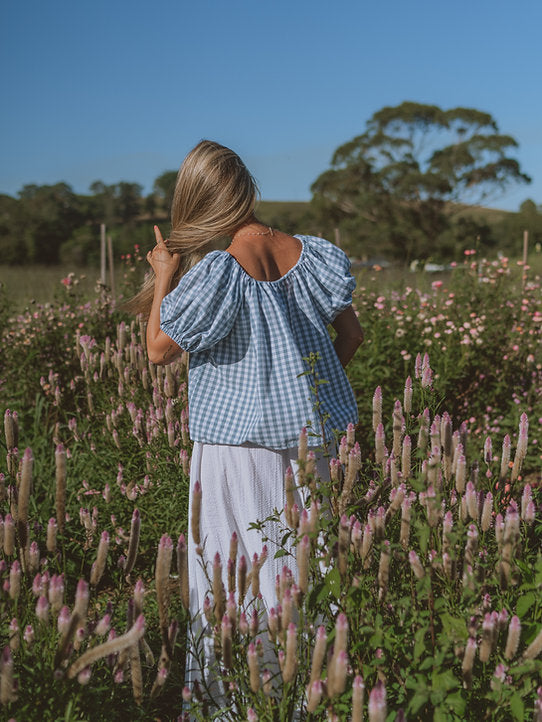 Birdie Smock Blouse || Duck Egg Blue Gingham