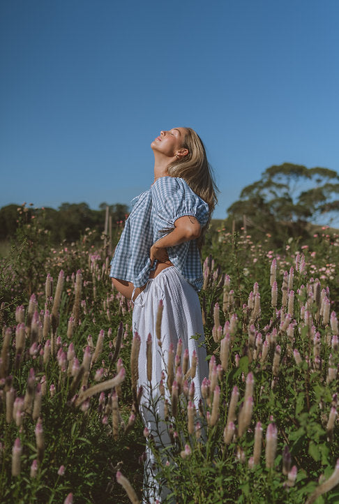 Birdie Smock Blouse || Duck Egg Blue Gingham