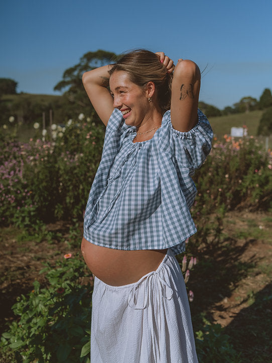 Birdie Smock Blouse || Duck Egg Blue Gingham