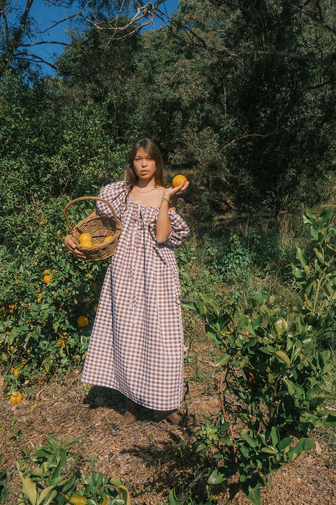 Mumma Maxi Dress - Chocolate Brown Gingham