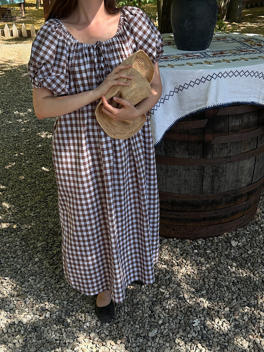 Mumma Maxi Dress - Chocolate Brown Gingham