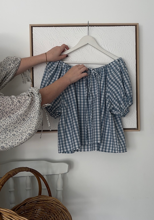 Birdie Smock Blouse || Duck Egg Blue Gingham