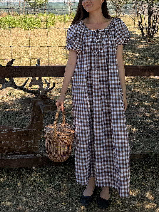 Mumma Maxi Dress - Chocolate Brown Gingham