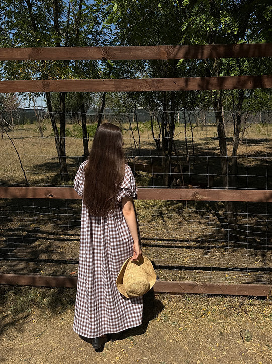 Mumma Maxi Dress - Chocolate Brown Gingham