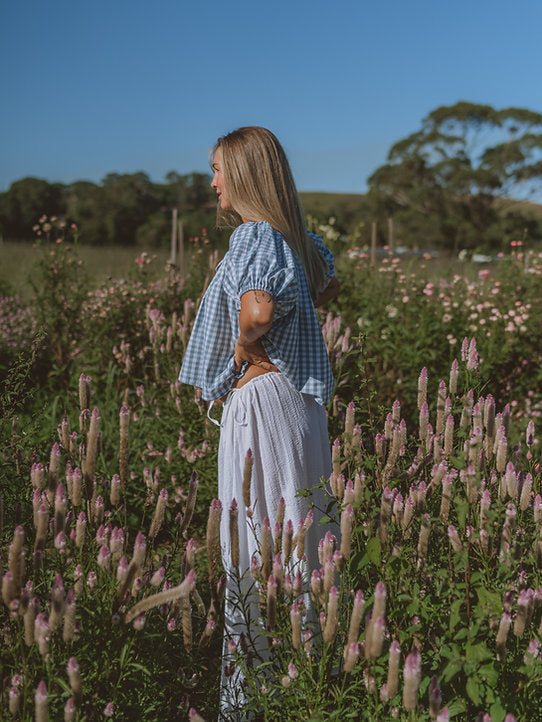 Birdie Smock Blouse || Duck Egg Blue Gingham