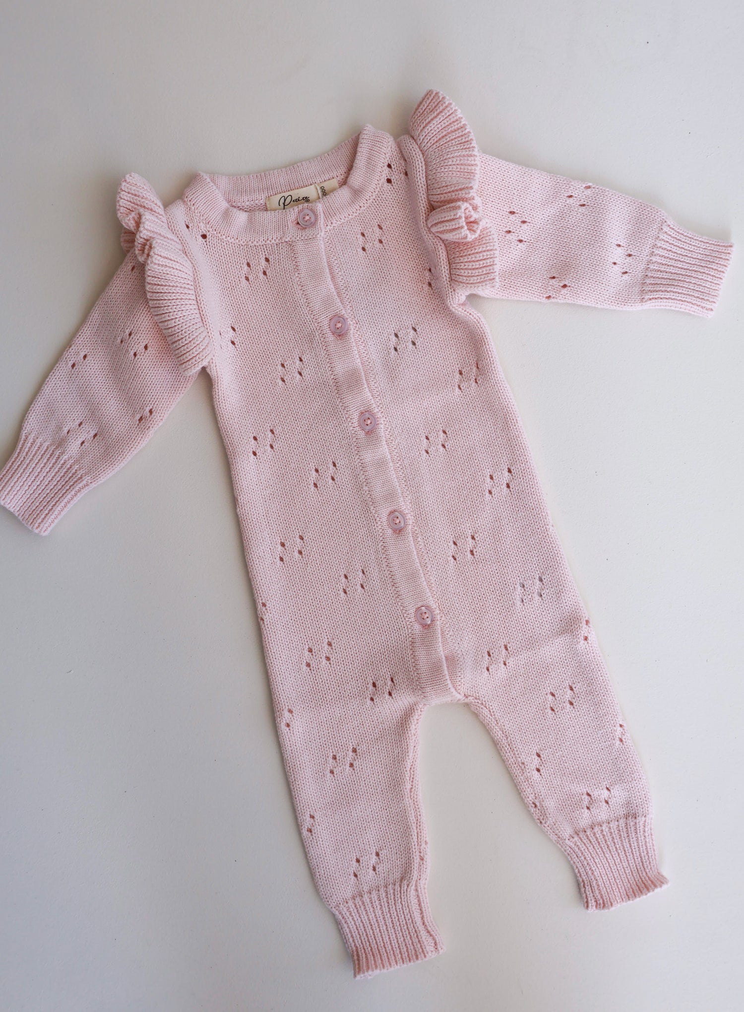 Long Pointelle Flutter Romper Baby Pink