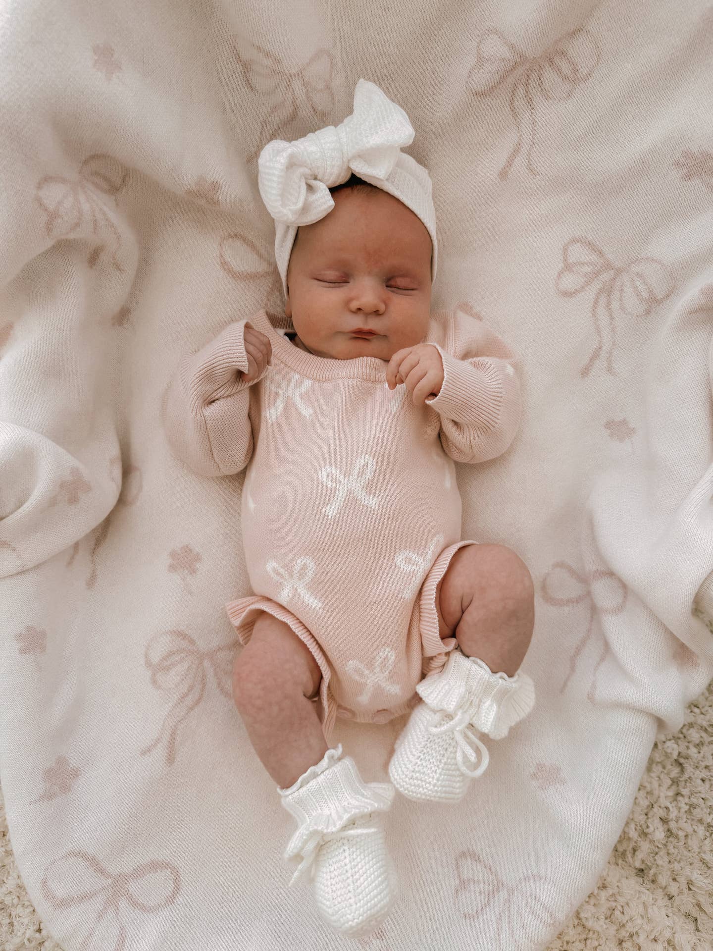 Frill Romper | Baby Pink + Milk Bows