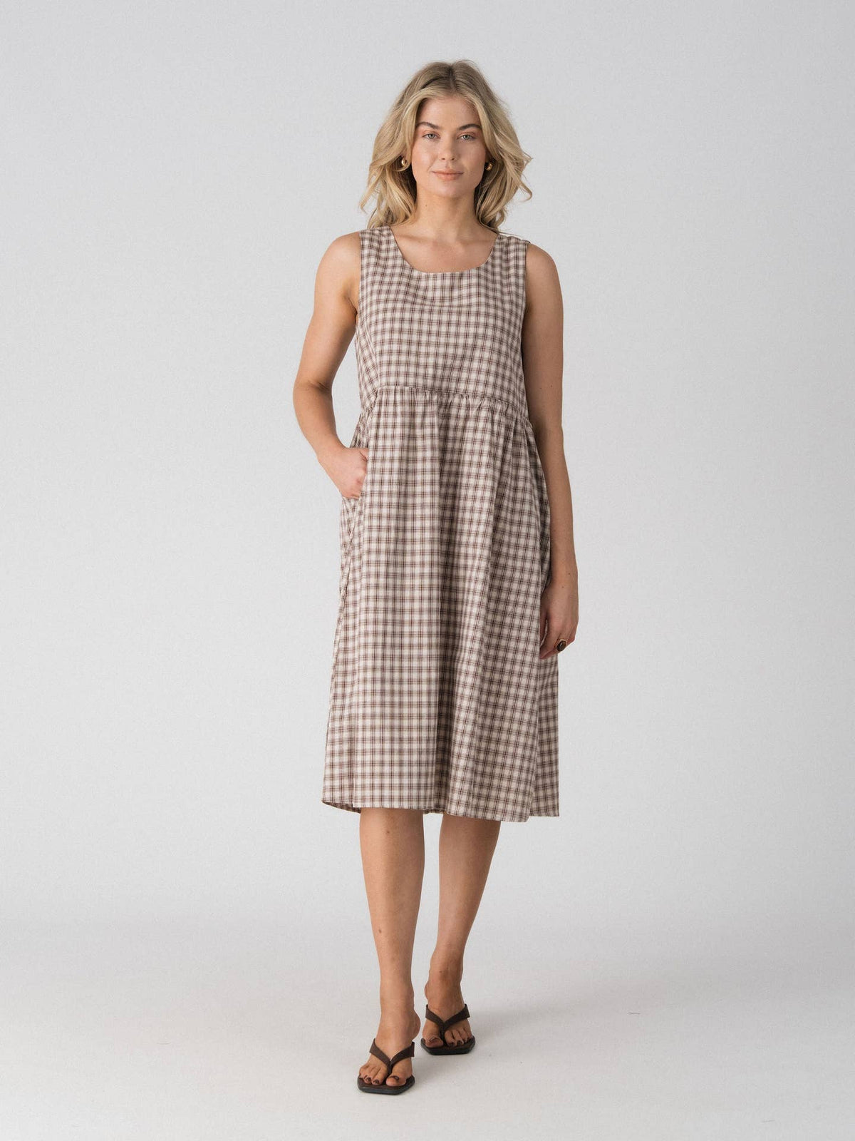 Nila Plaid Midi Dress with breastfeeding feature
