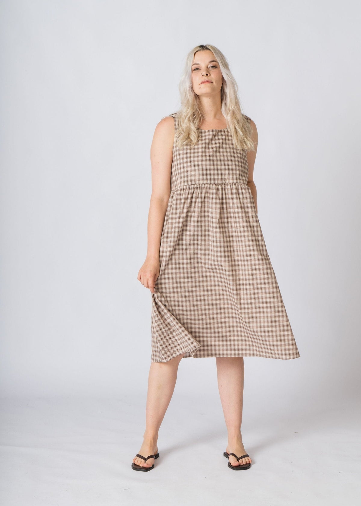 Nila Plaid Midi Dress with breastfeeding feature