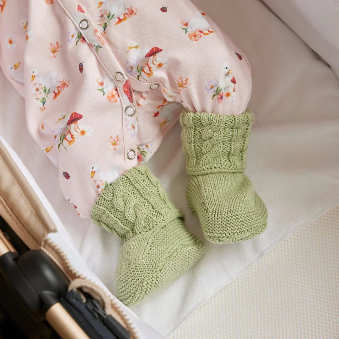 Jiggle & Giggle Cable Knit Green Booties