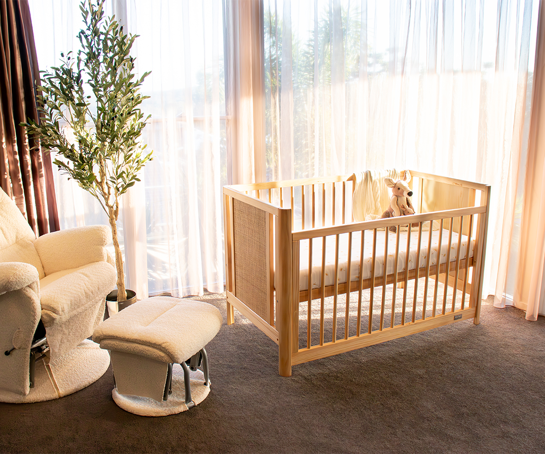 Babyhood Aliya Rattan Cot with Mattress package - on display and avail