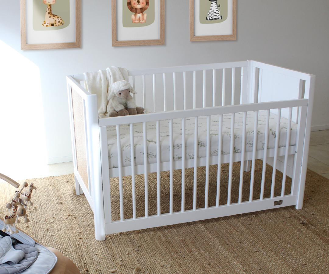 Babyhood Aliya Rattan Cot with Mattress package - on display and available to order