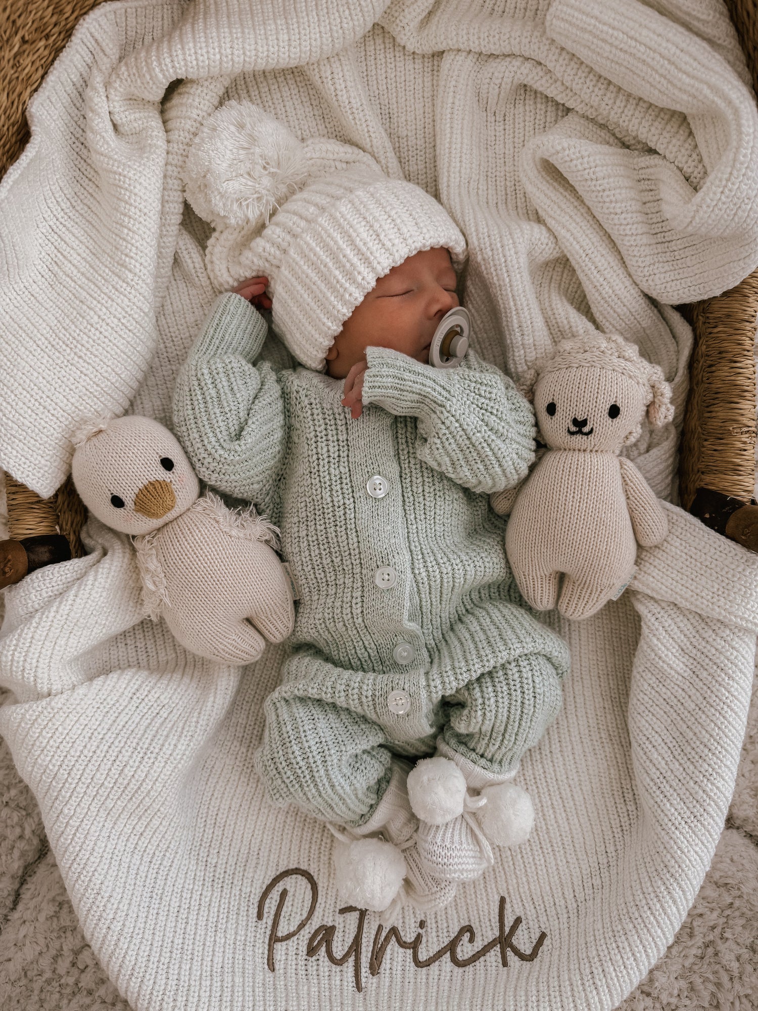 Textured Cotton Long Romper Sea Mist