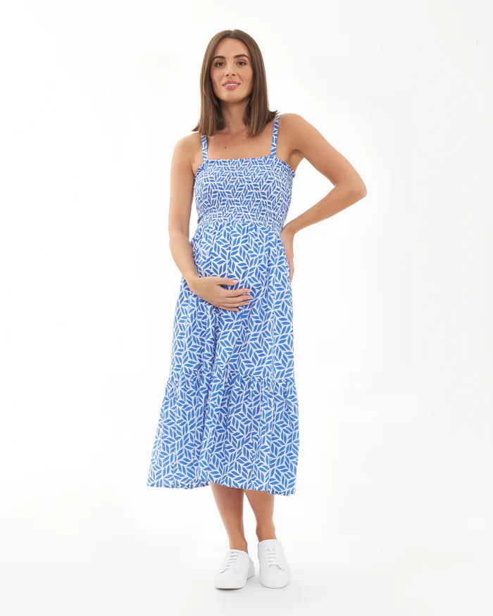 Capri Shirred Dress white/lapris