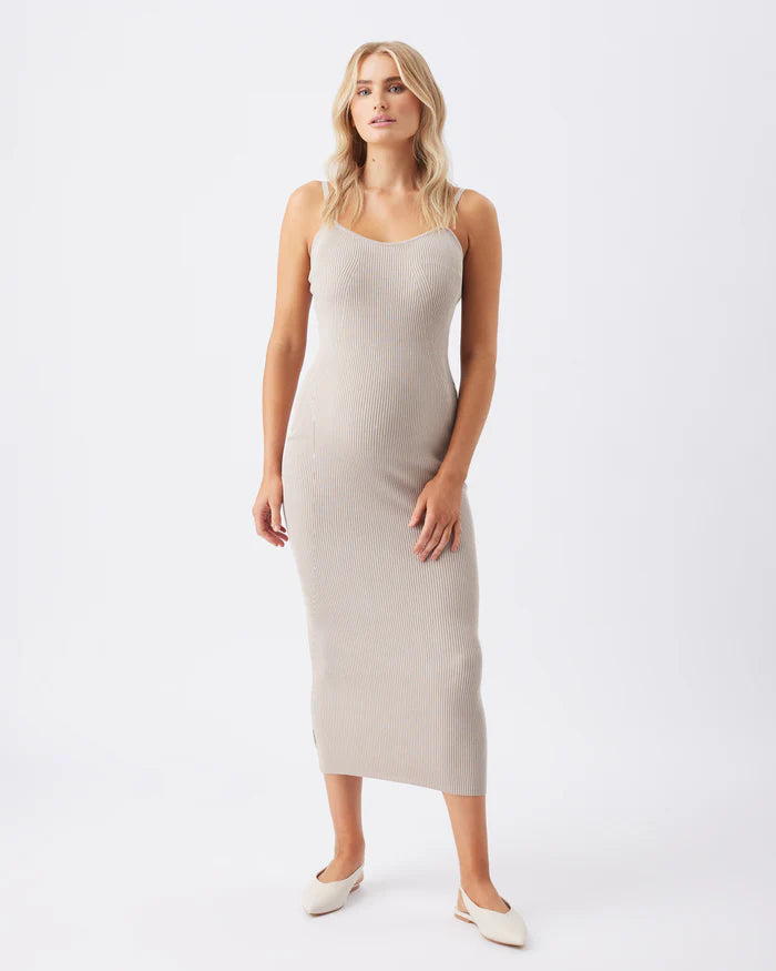 Celine Rib Knit Dress in Stone