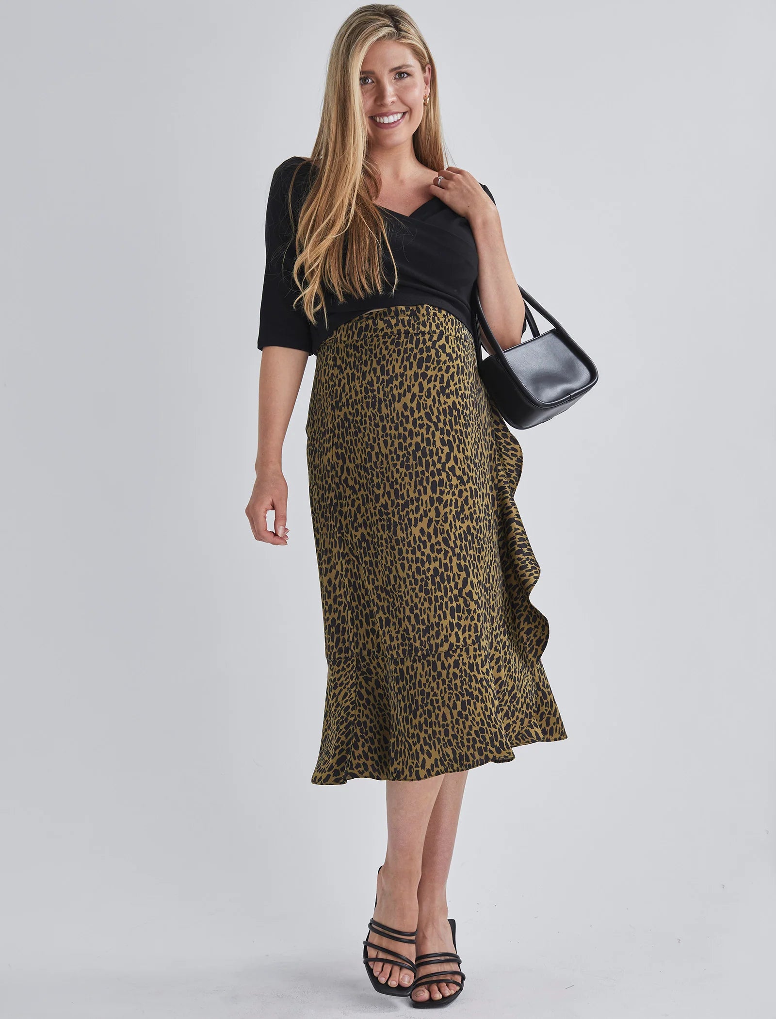 Christie Maternity Wrap Midi Skirt – Leopard Print