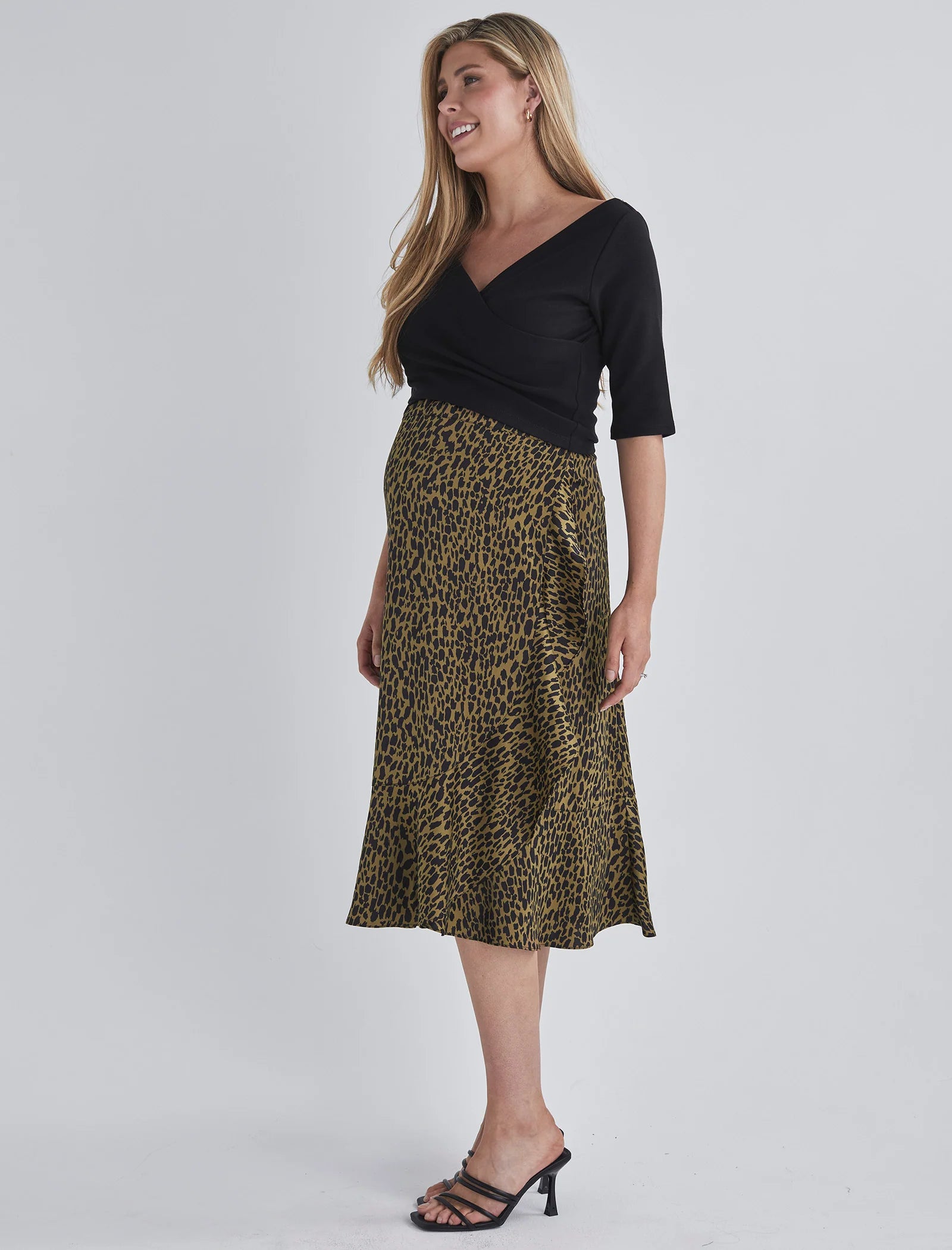 Christie Maternity Wrap Midi Skirt – Leopard Print