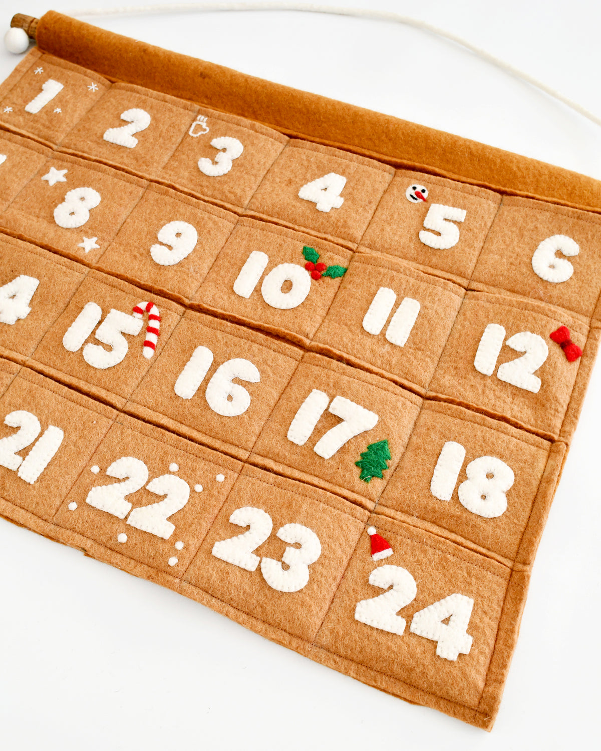 Felt Christmas Advent Calendar in Gingerbread Colour