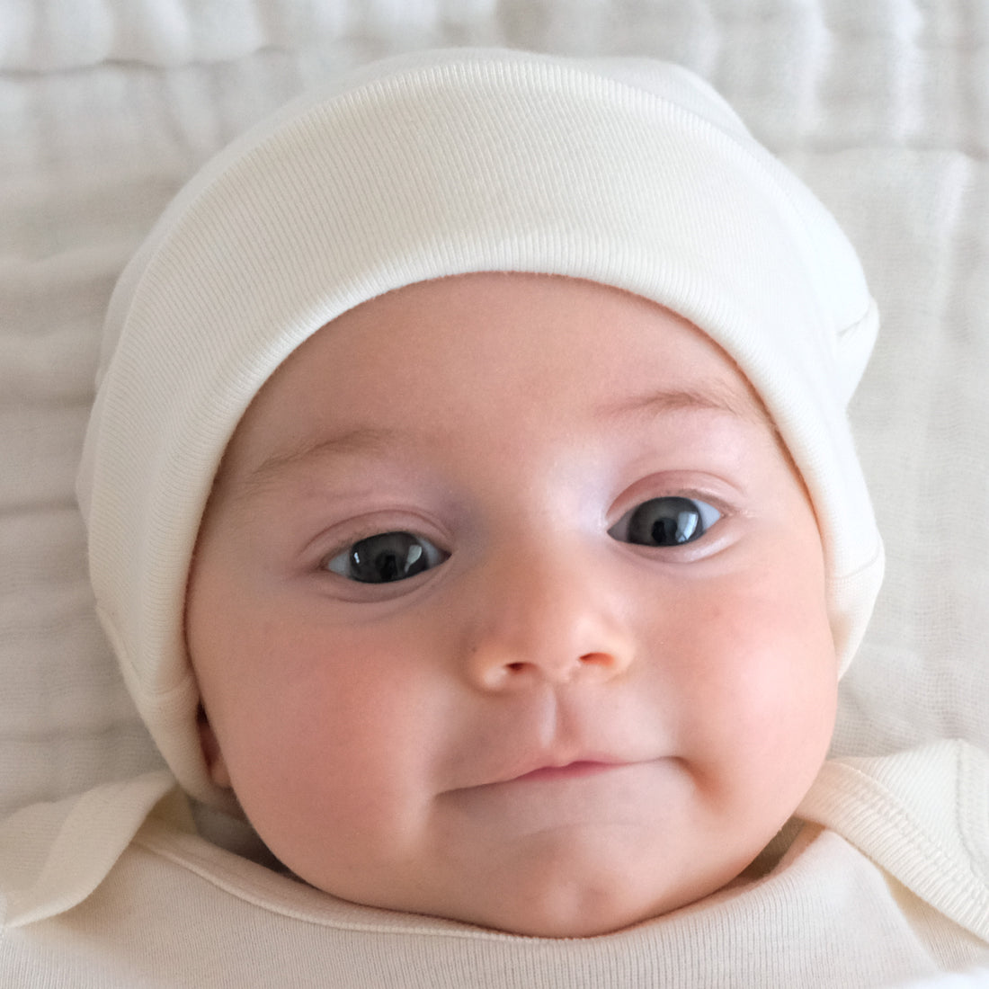 Organic Double Layer Baby Beanie White