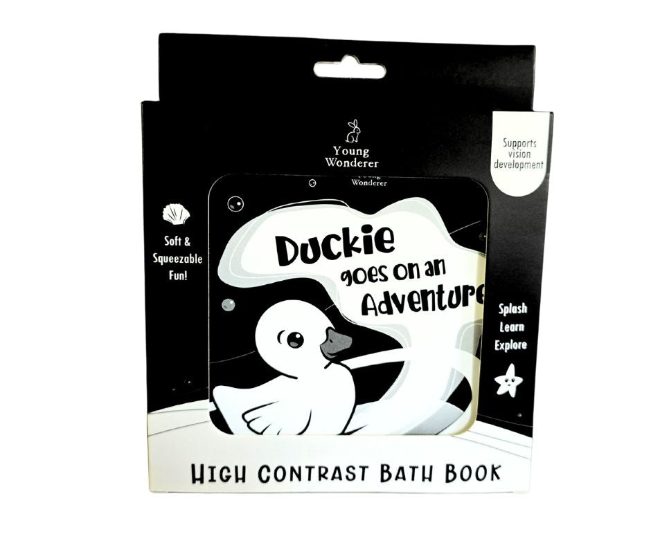 Duckie Goes On An Adventure Black and White Bath Book
