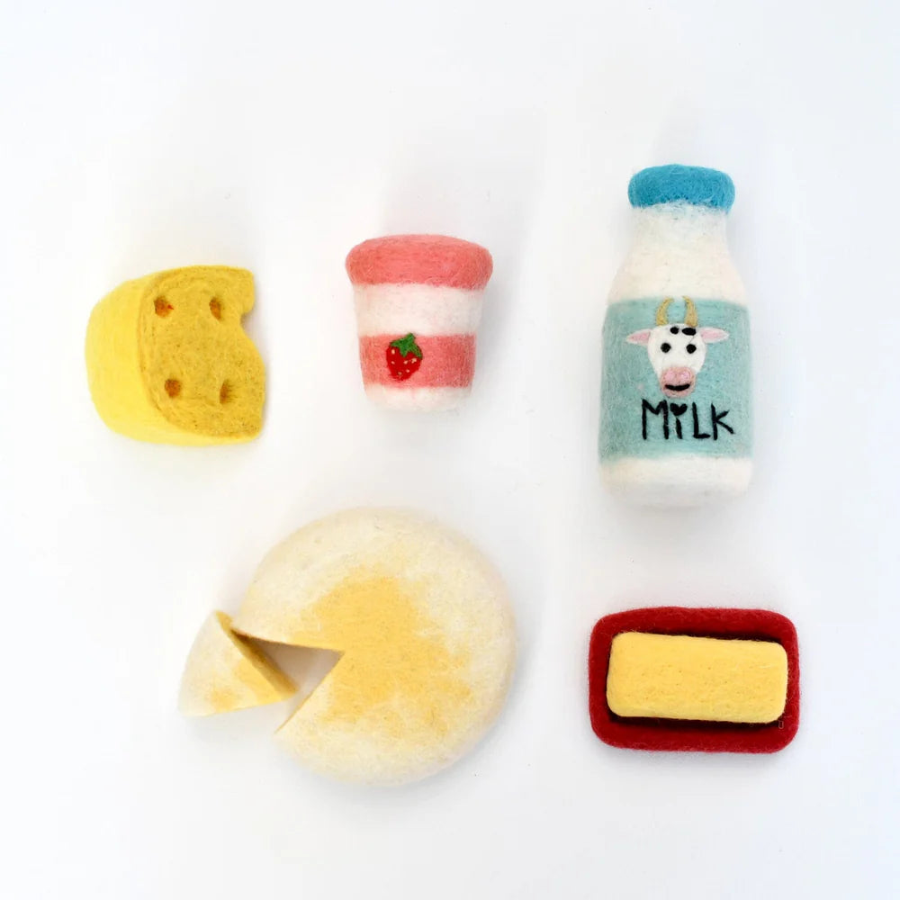 Felt Food Groups Play Food – Dairy (5 Pieces + Market Bag)