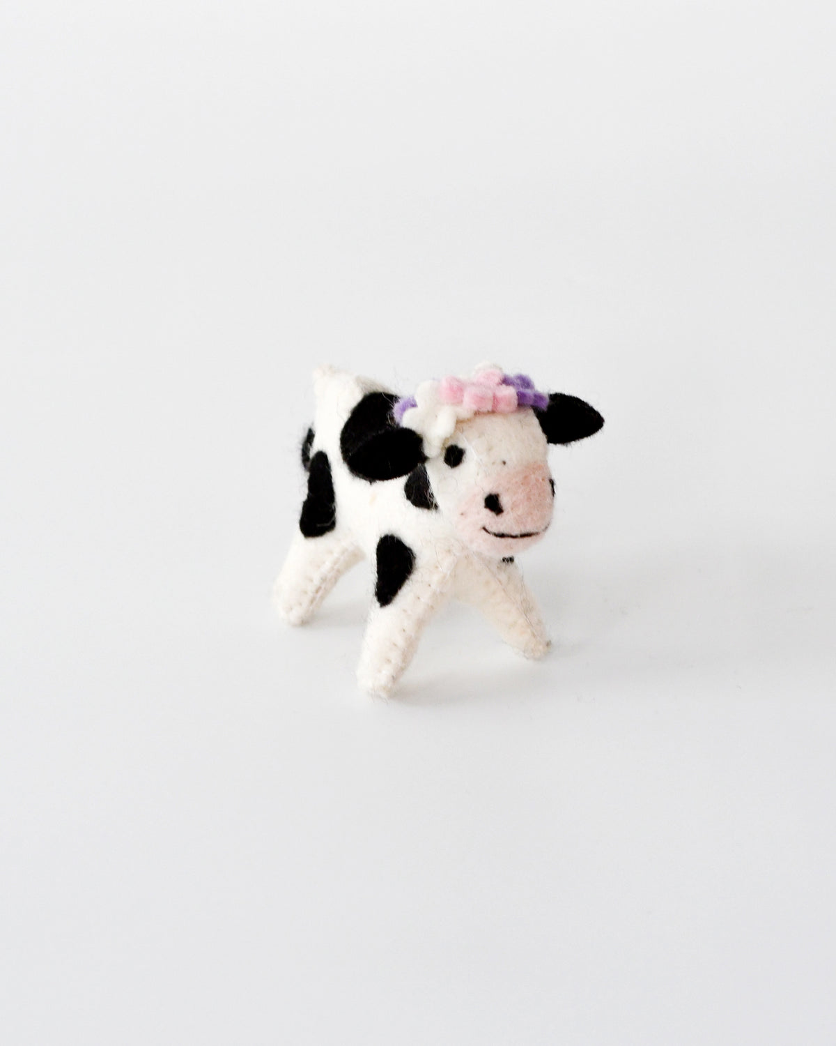 Felt Spotted Cow Toy with Flowers