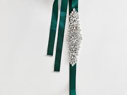 Girls Diamante Sash Belt Forest Green