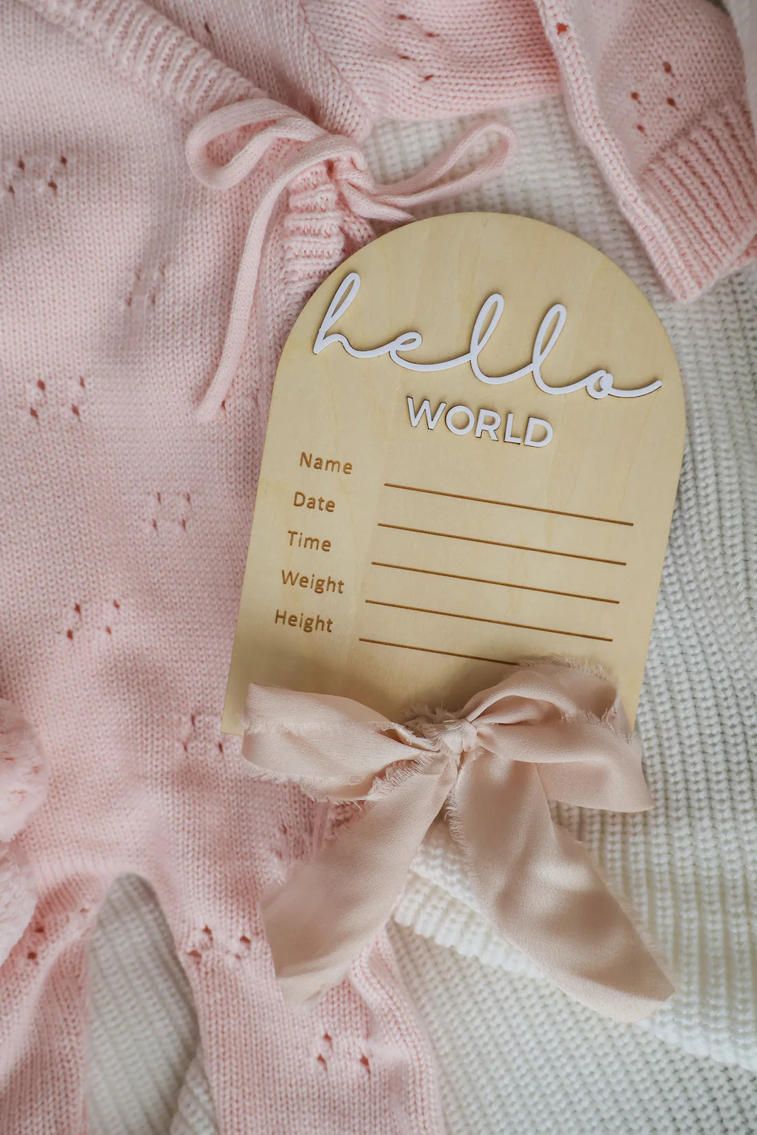 Hello World Arch Plaque — Birth Details Keepsake