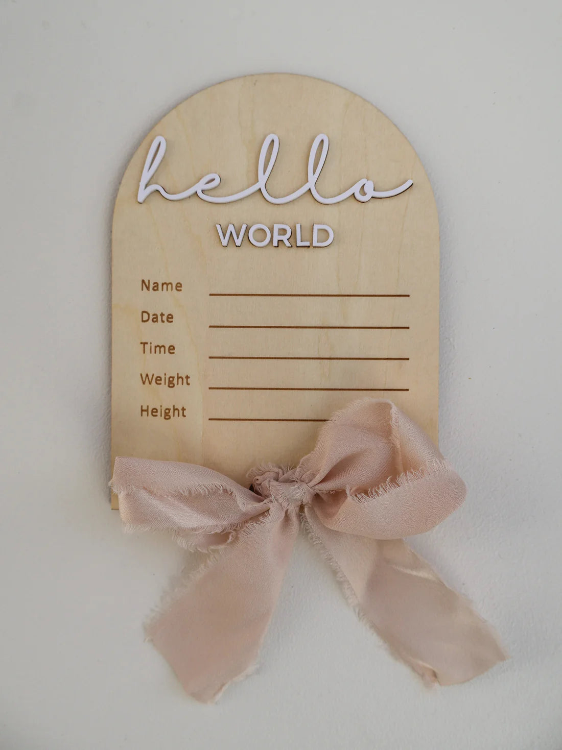 Hello World Arch Plaque — Birth Details Keepsake