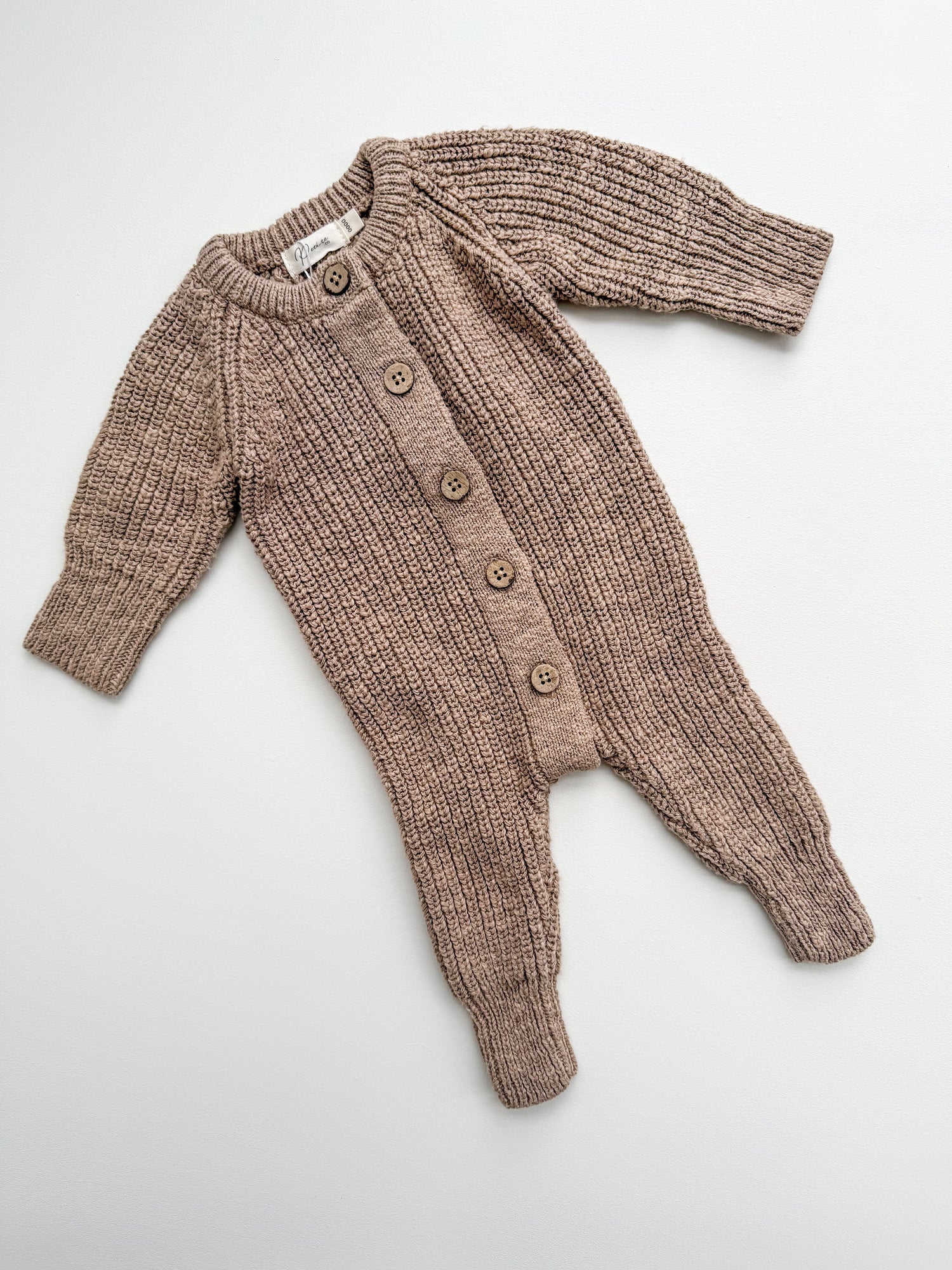 Textured Cotton Romper Brown