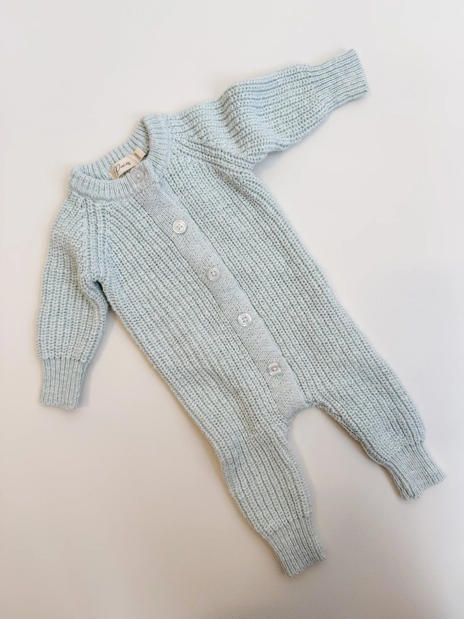 Textured Cotton Long Romper Sea Mist