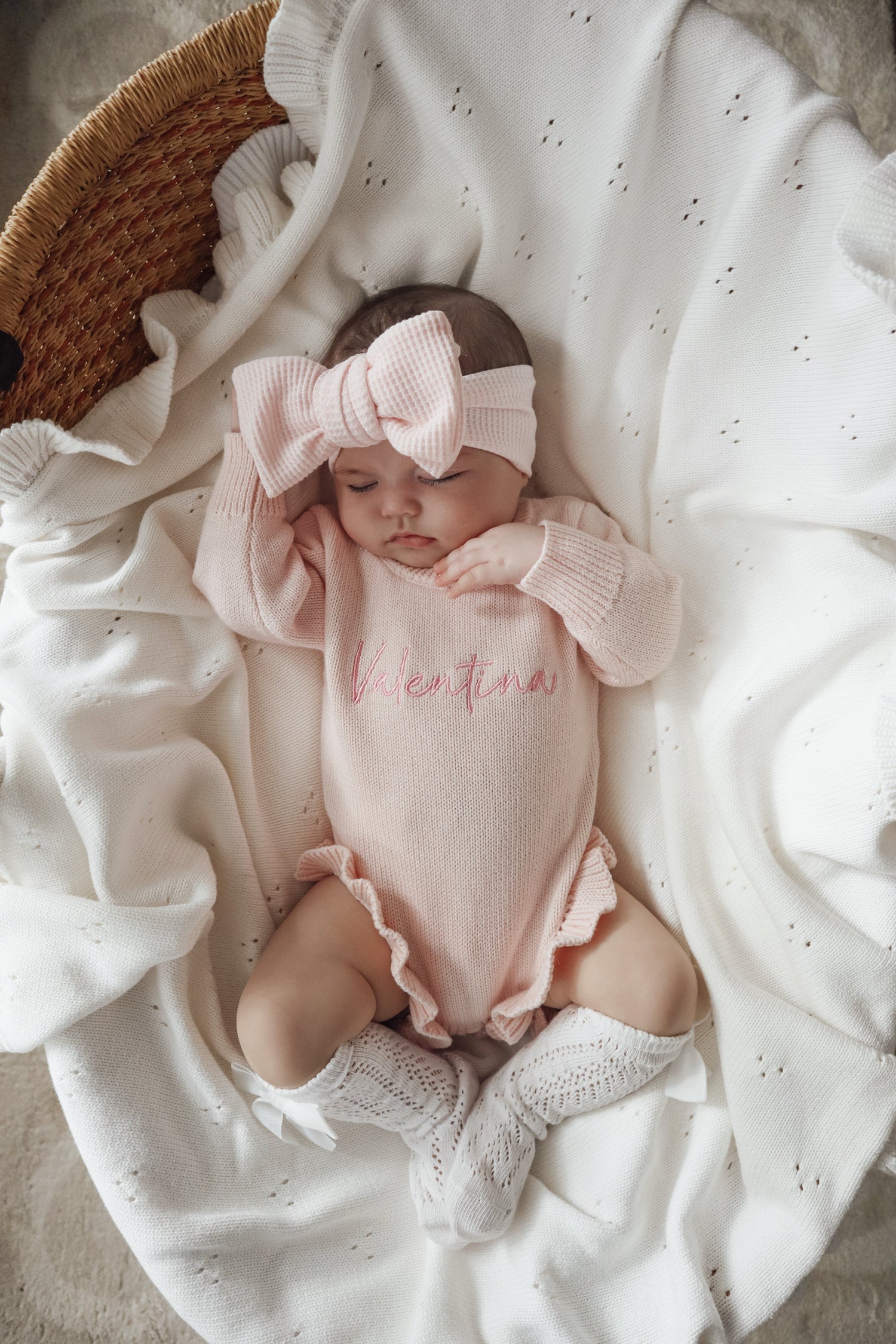 Frill Pointelle Baby Blanket Milk