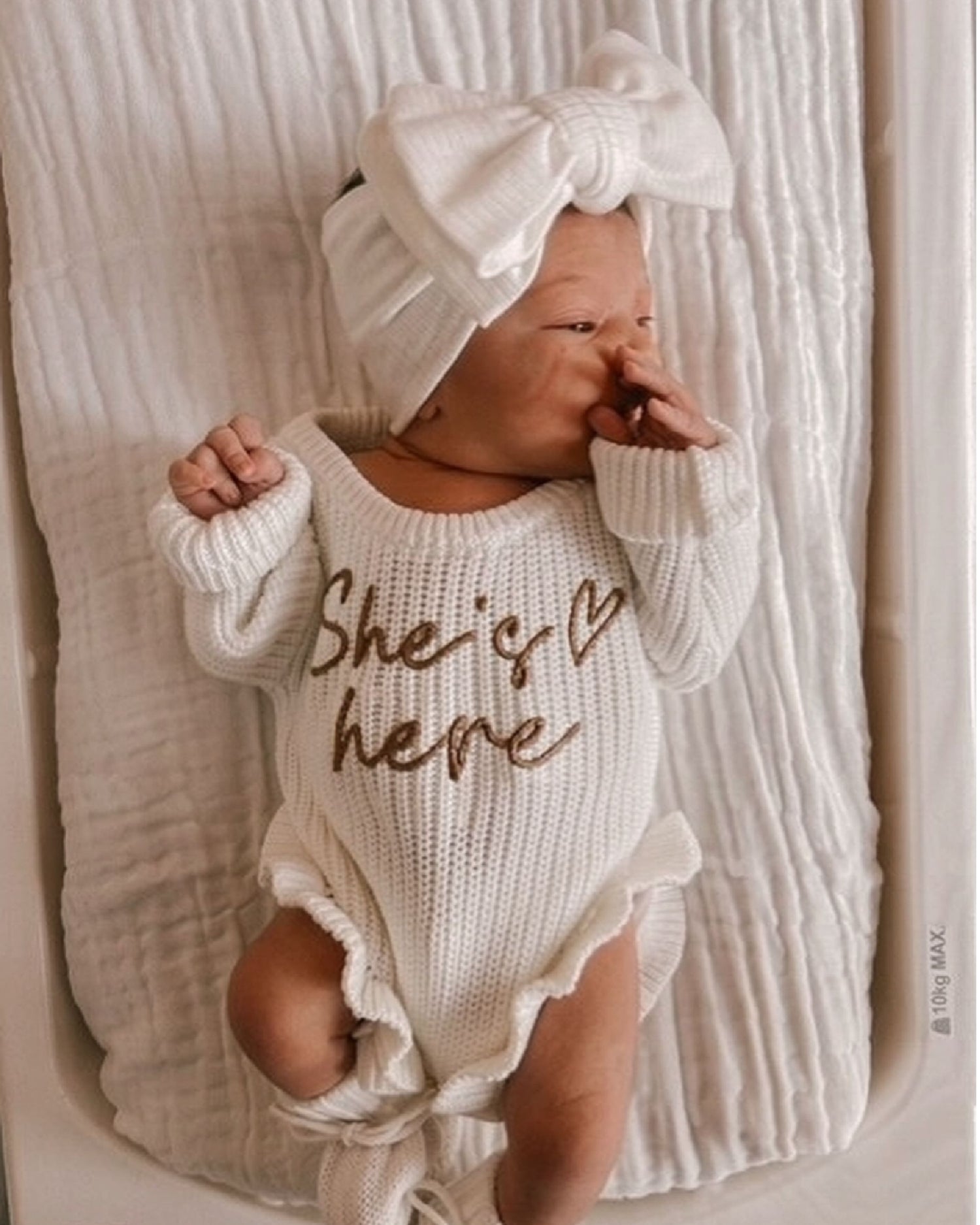She's Here Heart Frilled Leg Romper