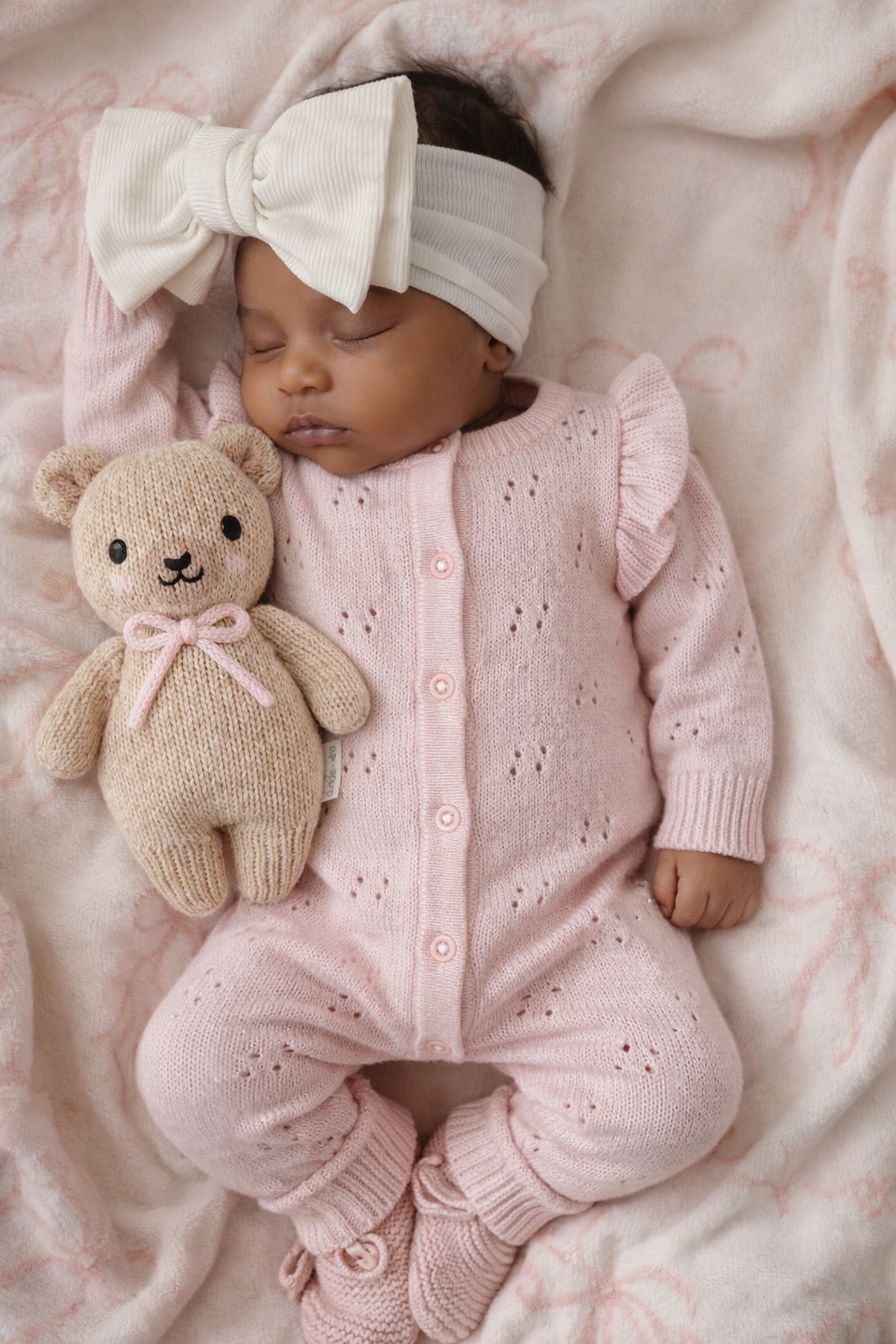 Long Pointelle Flutter Romper Baby Pink