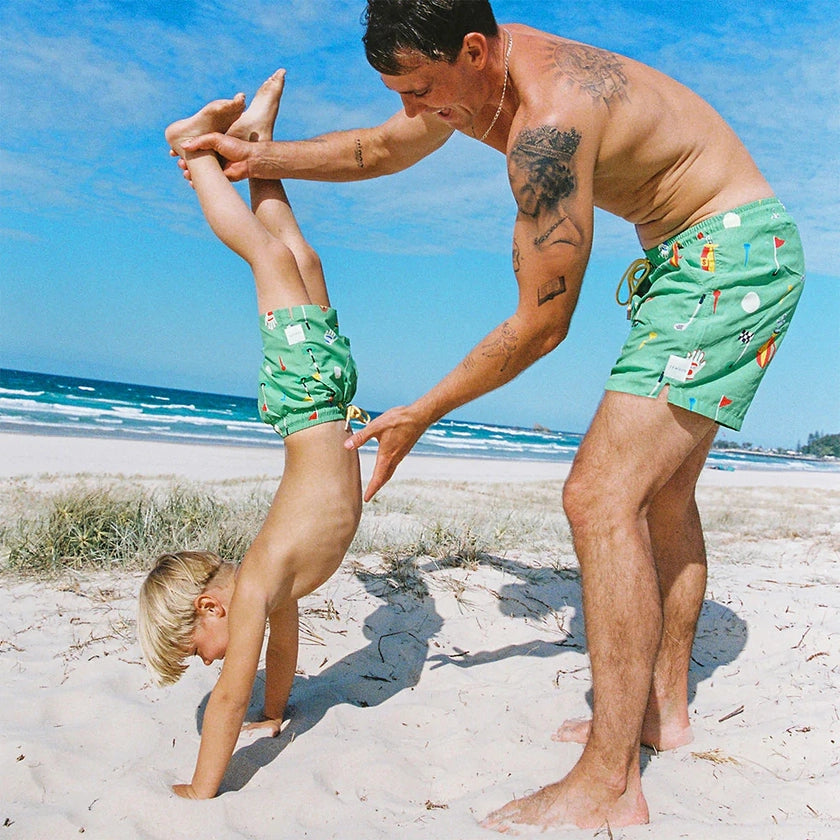 Golf theme Kids Swim Shorts in Green