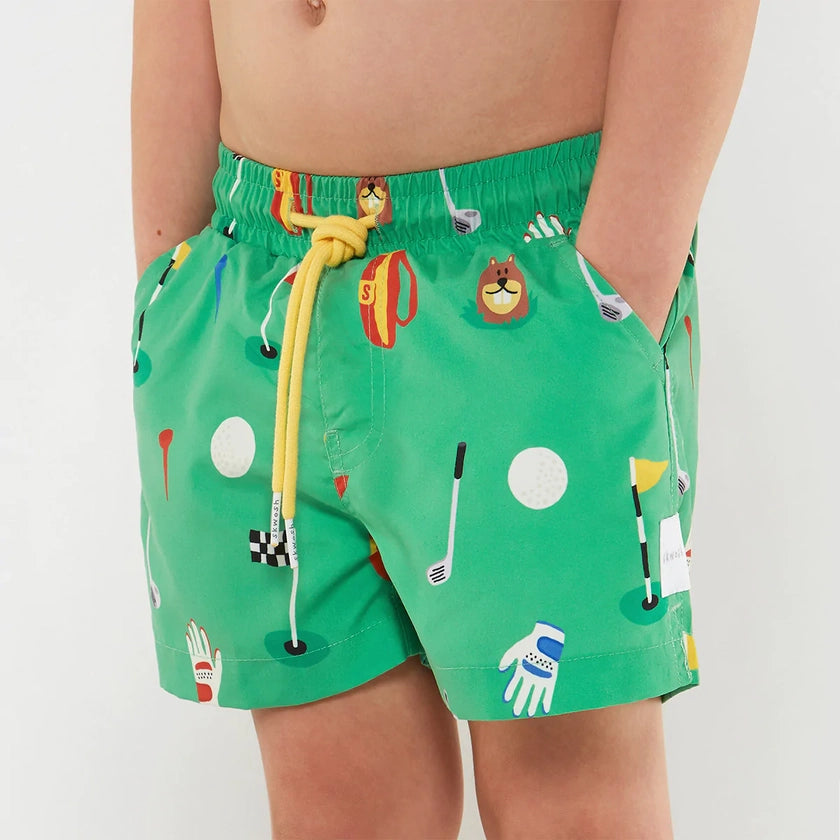 Golf theme Kids Swim Shorts in Green