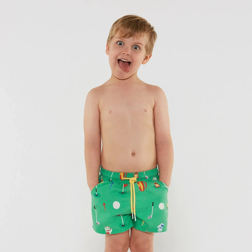 Golf theme Kids Swim Shorts in Green